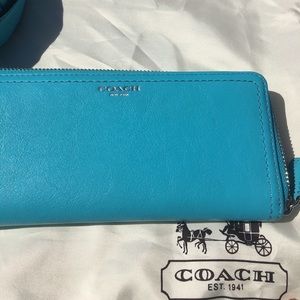 Coach turquoise blue leather wallet